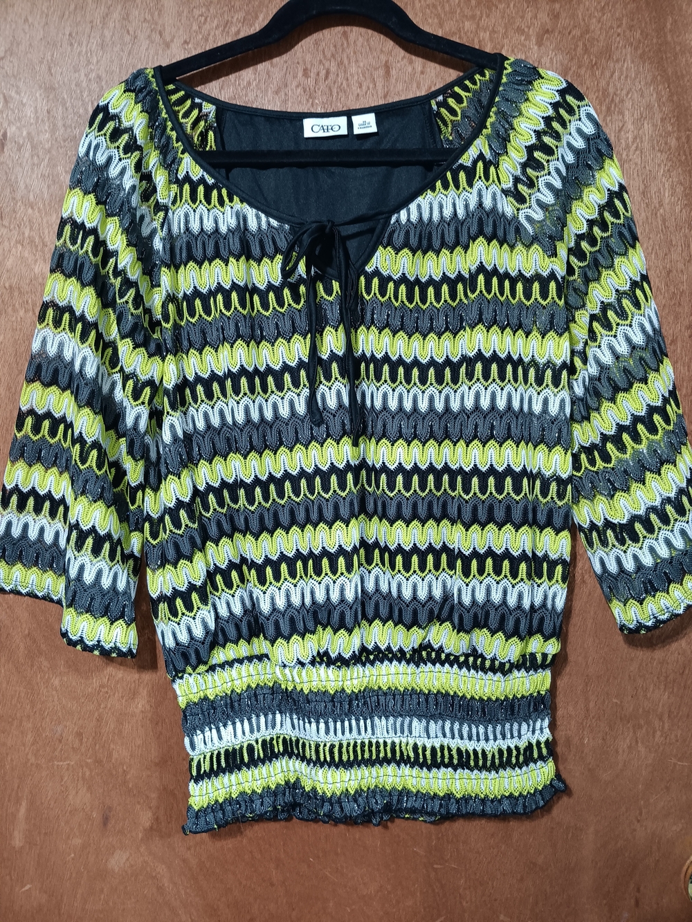 Cato Scoop Neck Knit Top in Yellow, Black & White